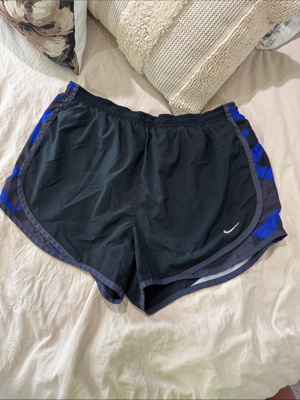 Nike Women’s Black Athletic Shorts with Blue Trim